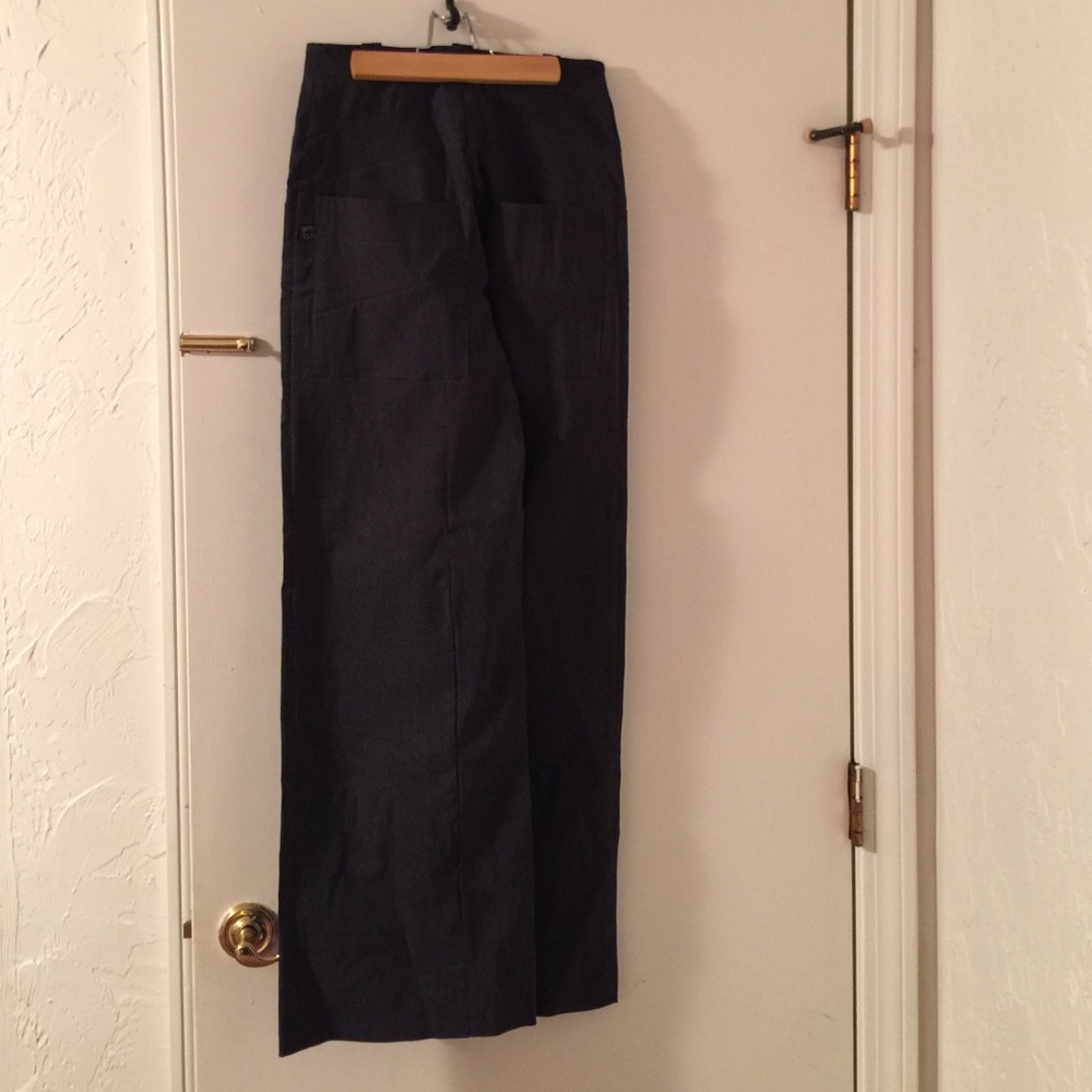 High waist, wide leg denim look pants