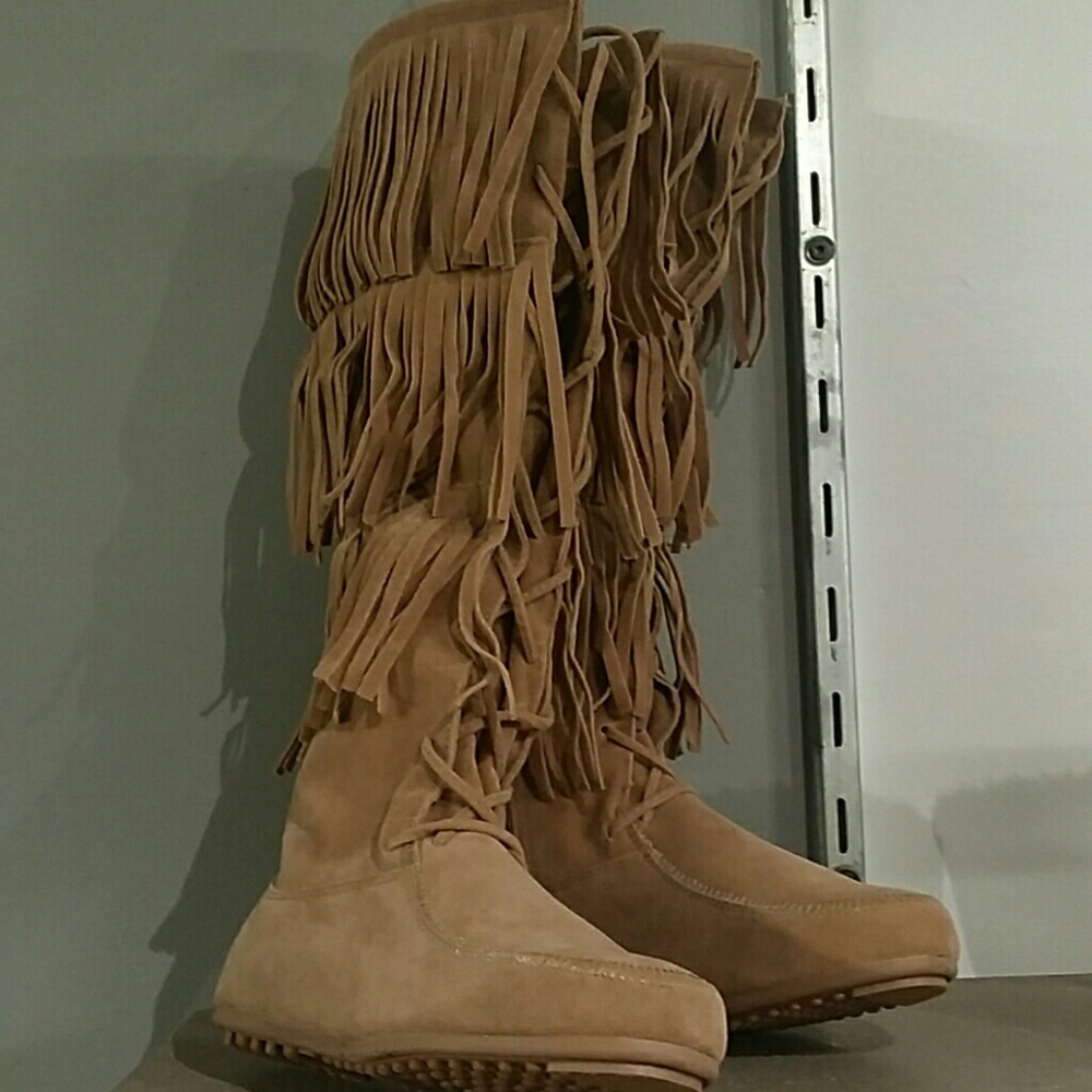 Tall fringe boots
