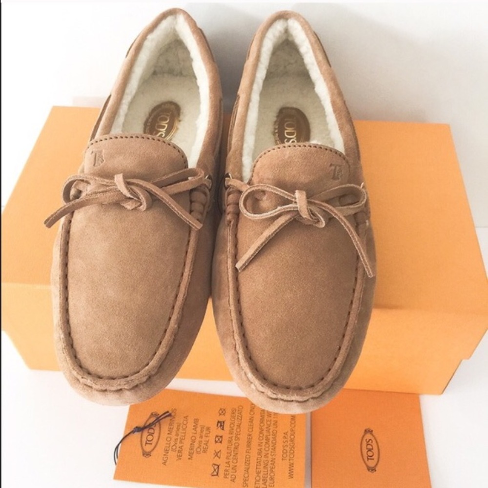 Tod's NIB shearling-lined suede driver shoes 38