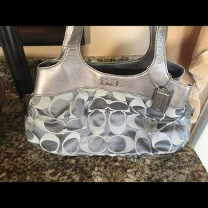 Coach silver with purple interior tote