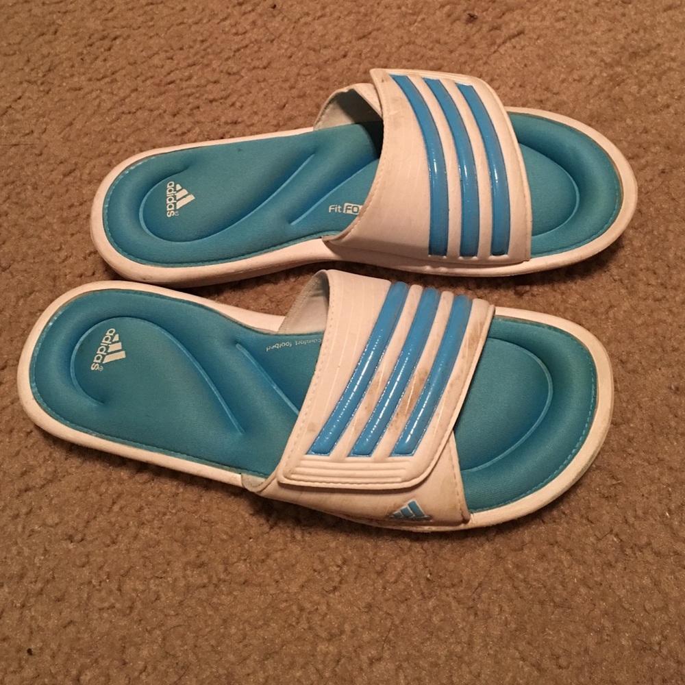 Blue and White Adidas Slip On's