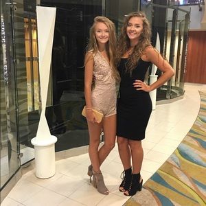 Open back dressy romper with lace