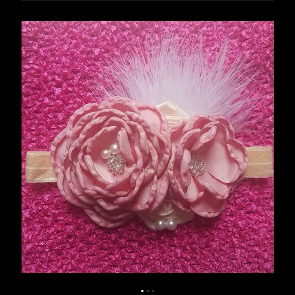 Dusty Pink Rose Feather Headband - Picture 1 of 3