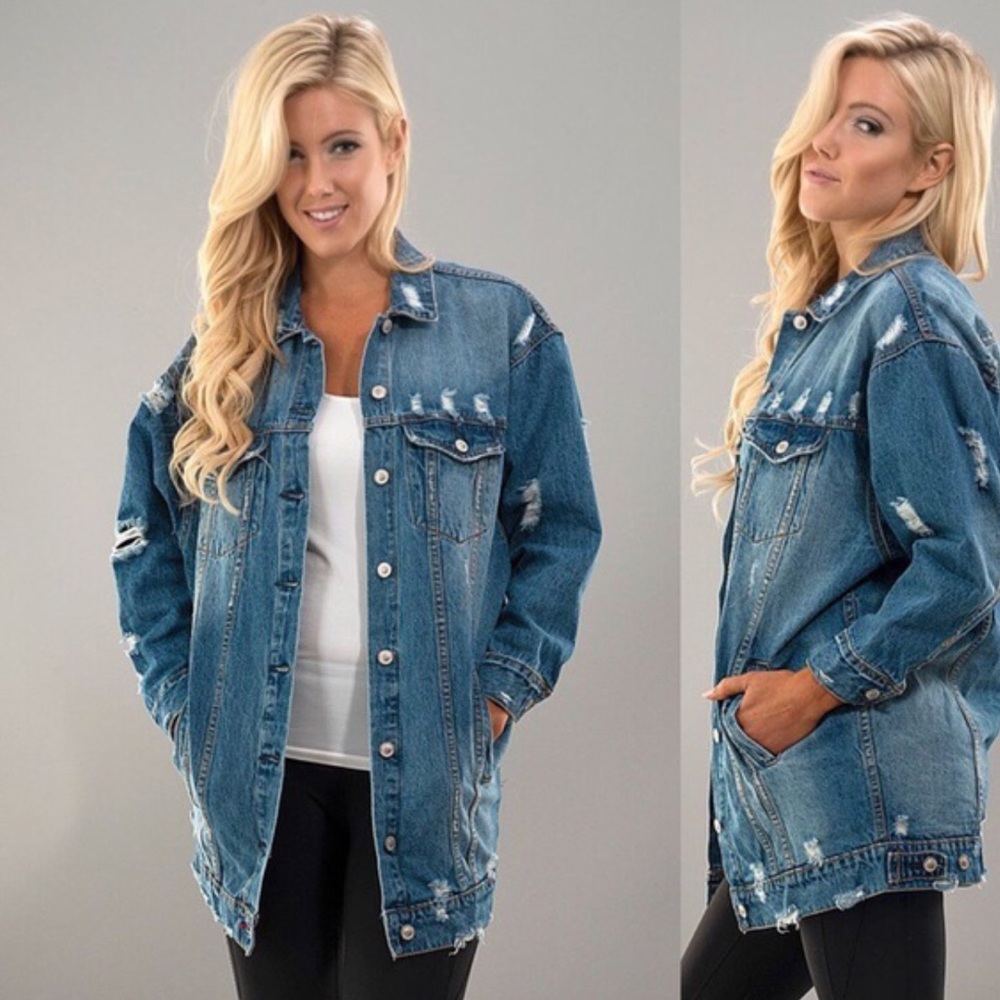 Oversized distressed denim jacket