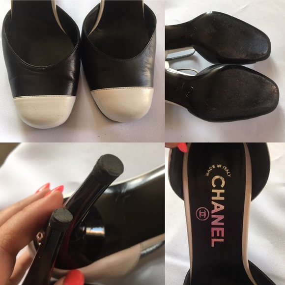 Auth-Chanel black & white leather heels size 38 - Picture 4 of 8