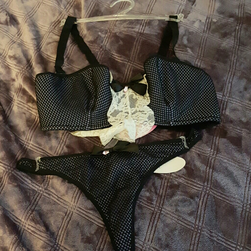 2pc french maid bra+thong panty set