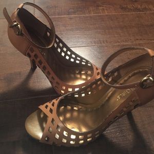 Leather Perforated Peep Toe Heels