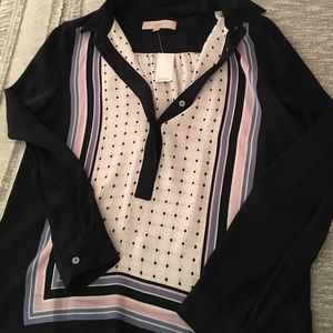 Loft Navy with pattern long sleeve blouse