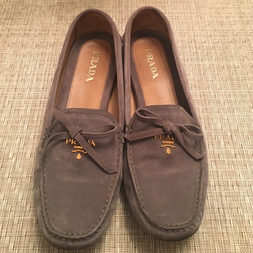 Suede Prada loafers.