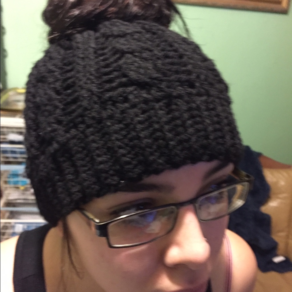 Black Ponytail Hat ( crocheted)