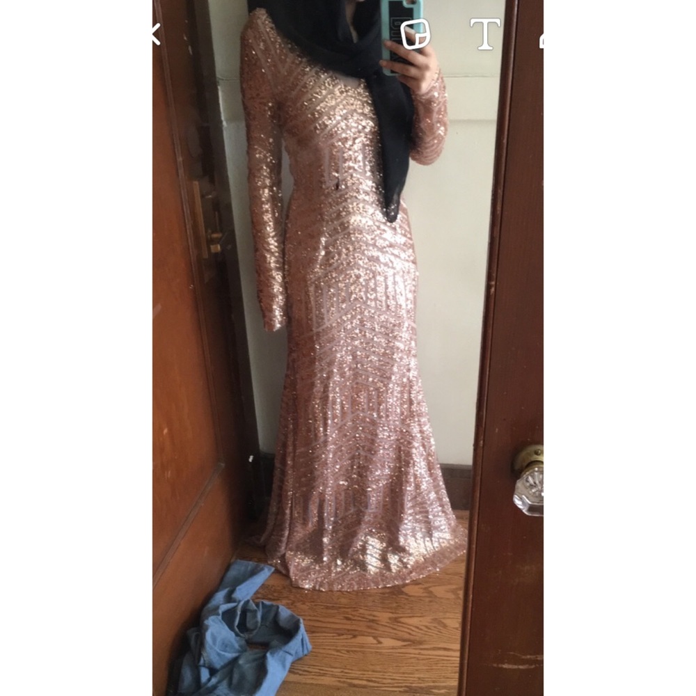 Rose gold sequin prom dress ball gown