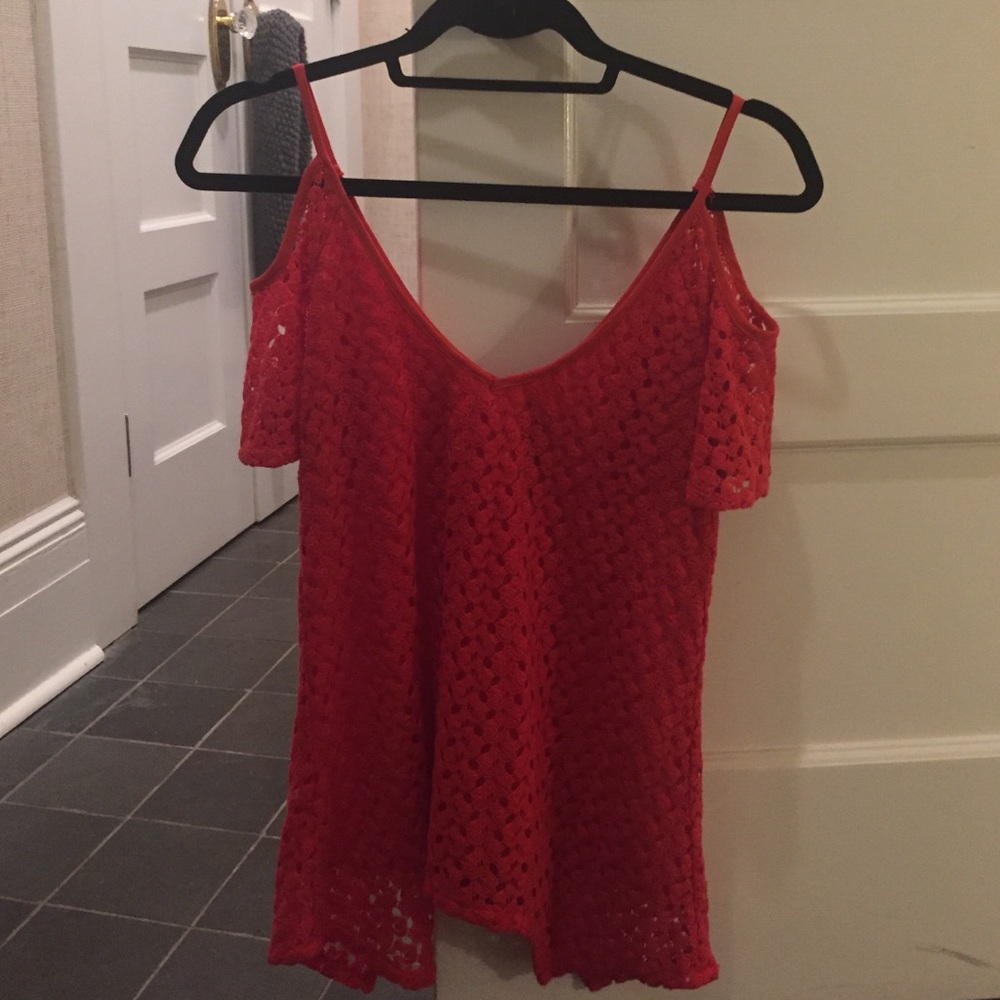 Cold shoulder pink lace top