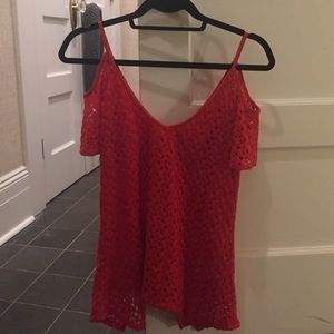 Cold shoulder pink lace top