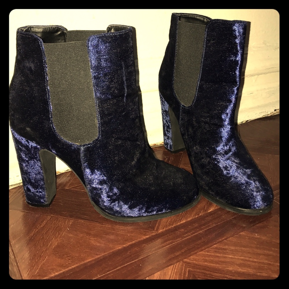 Navy Velvet Booties