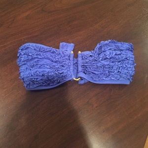 Blue Strapless Bikini Top with gold detailing