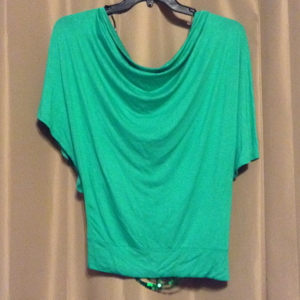 Green stretchy sequin open back shirt