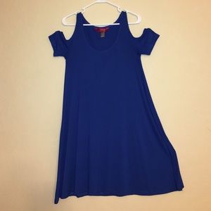 Hot Kiss Royal Blue Cold Shoulder Trapeze Dress
