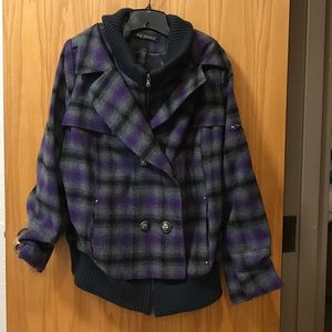 Purple and Grey Plaid Peacoat