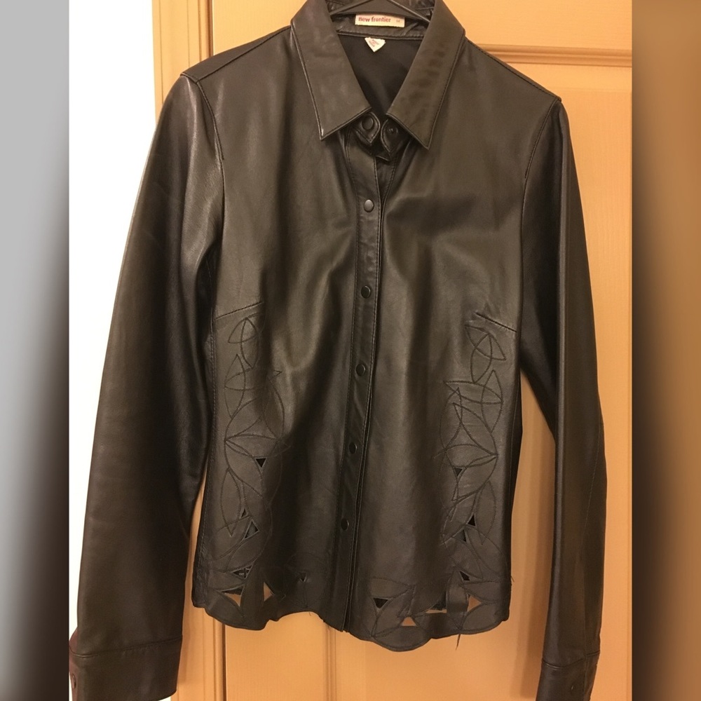 Leather button down top