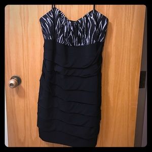 Strapless Glitter Zebra Print Bandage Dress
