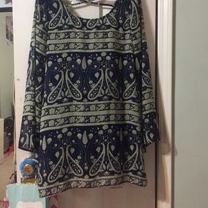 Navy blue dress with paisley detailing