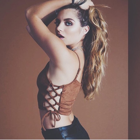 GREY lace up suede top from LF! Never worn! - Picture 1 of 2