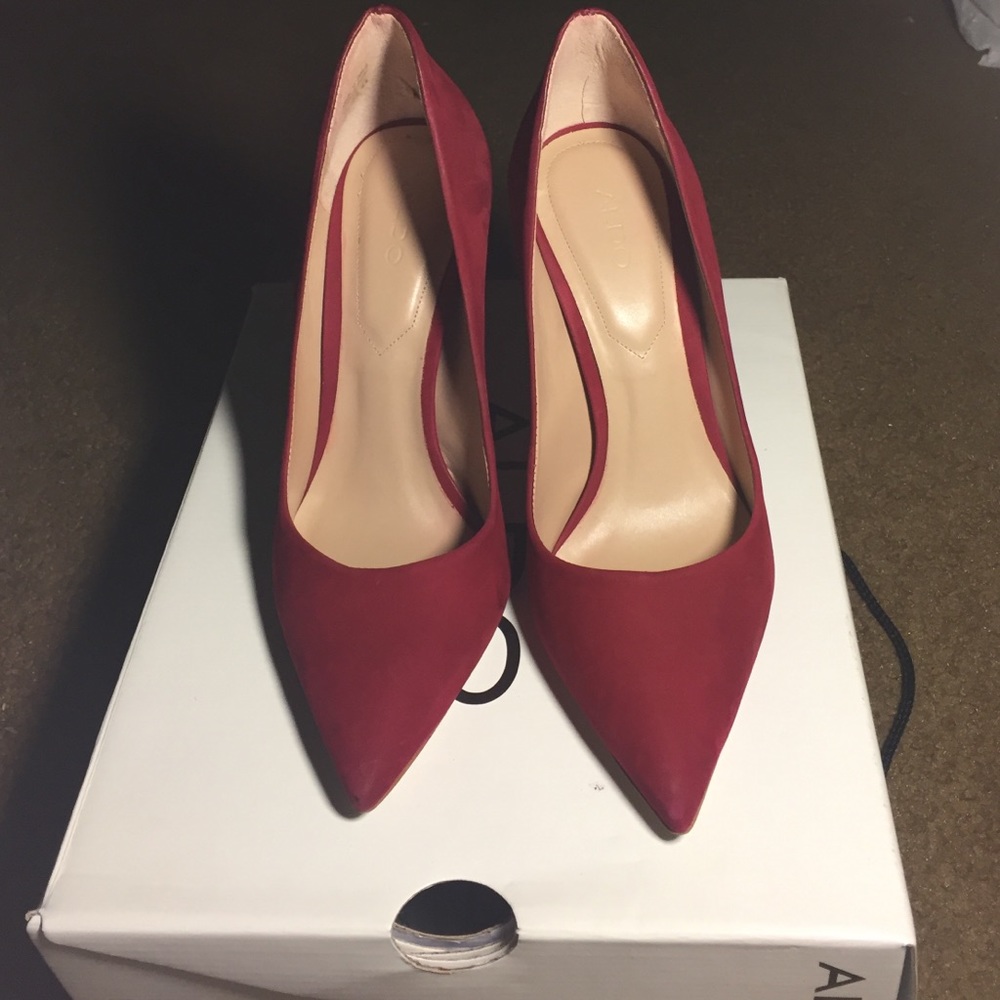 Red suede Aldo pumps