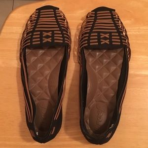 Reef Black Brown Leather Ballet Flats