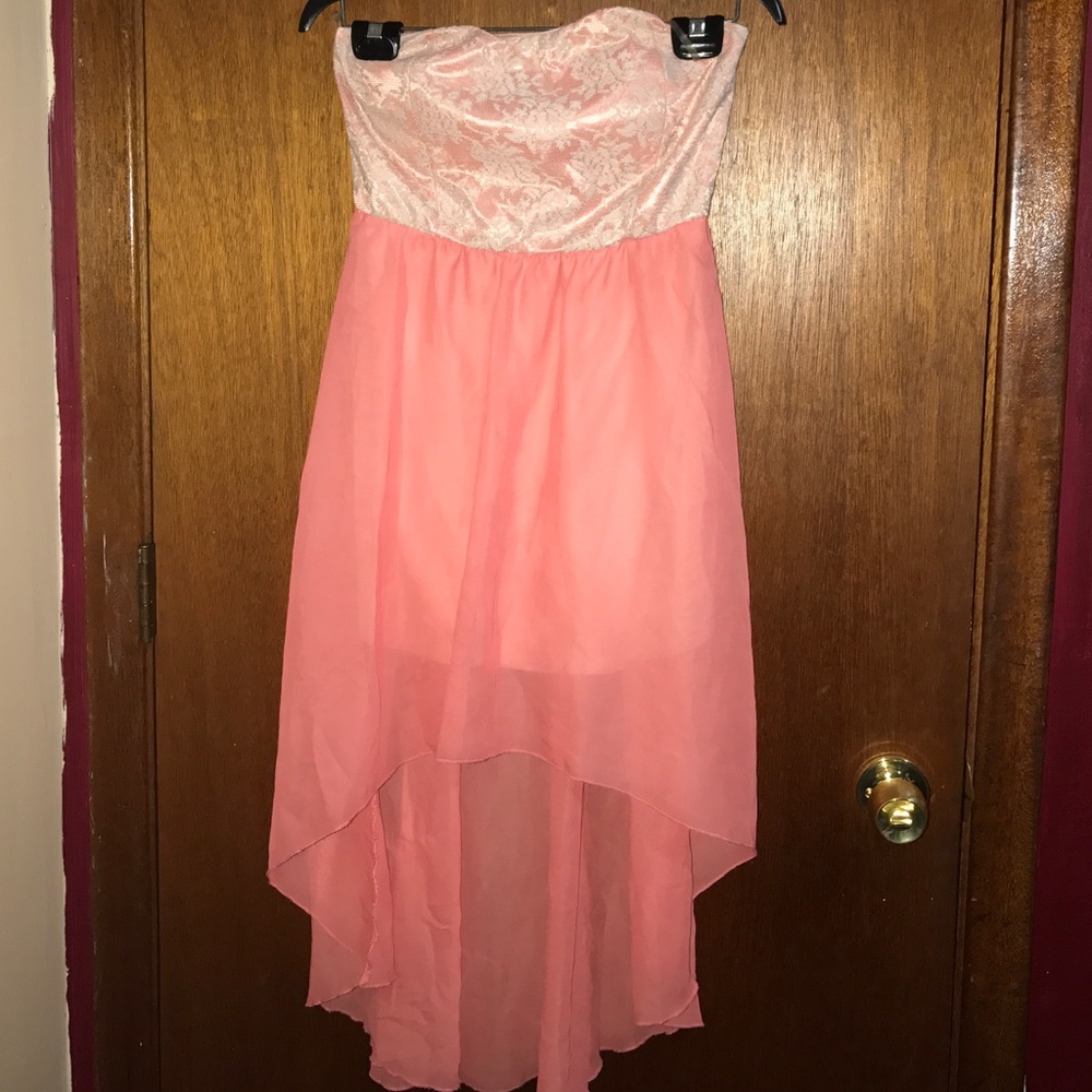 Salmon/coral tail strapless dress