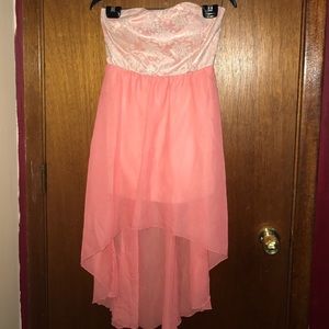 Salmon/coral tail strapless dress