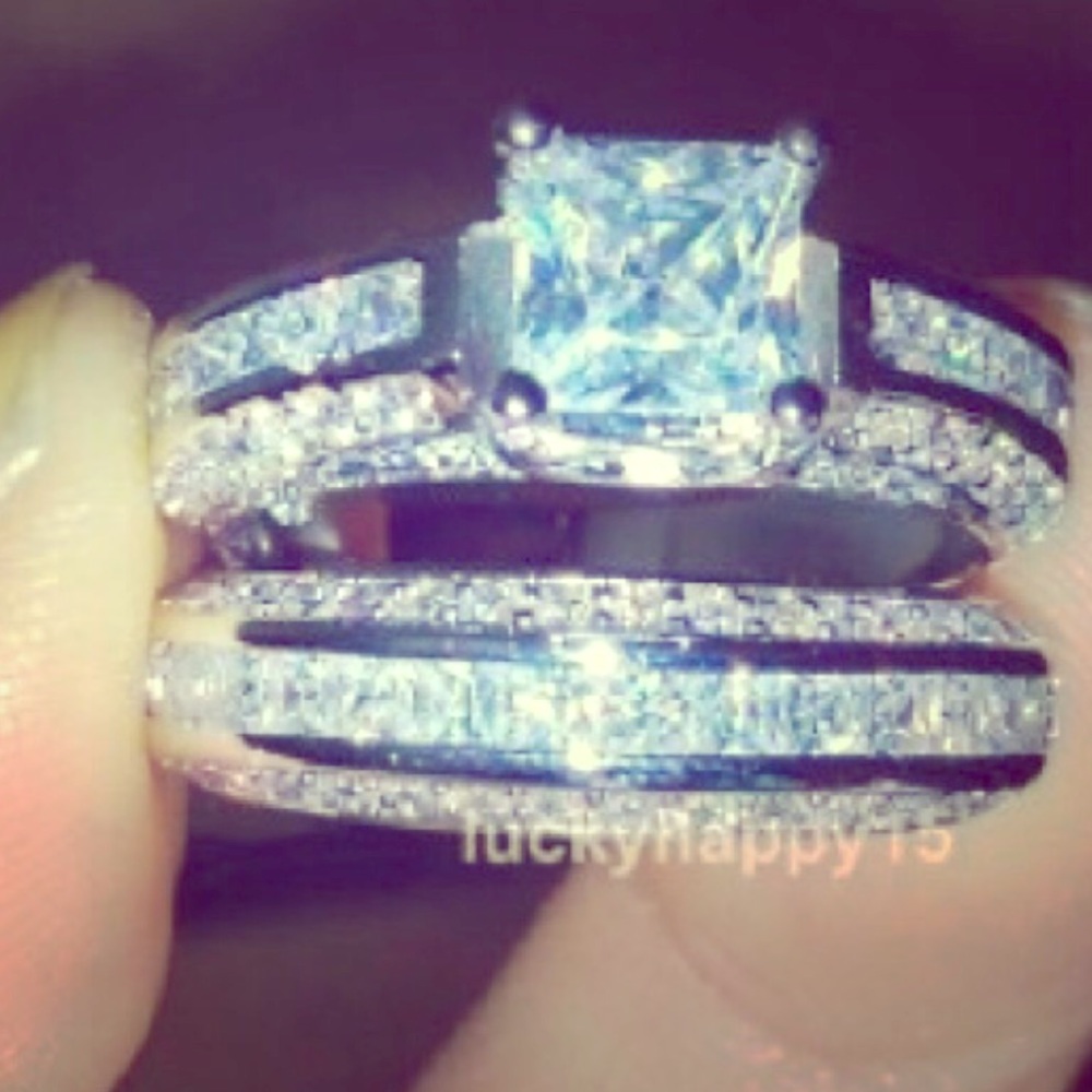 New princess cut white gold filled