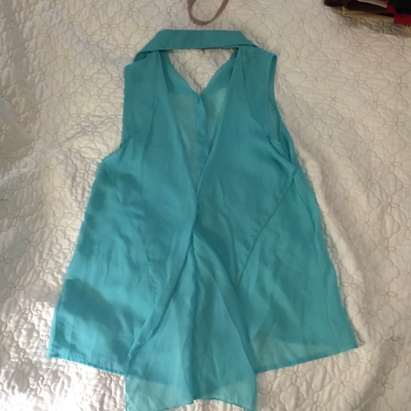 Sea foam sheer top with sexy open back! - Picture 2 of 4