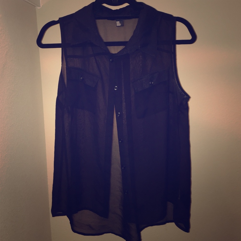 Sheer sleeveless button down blouse