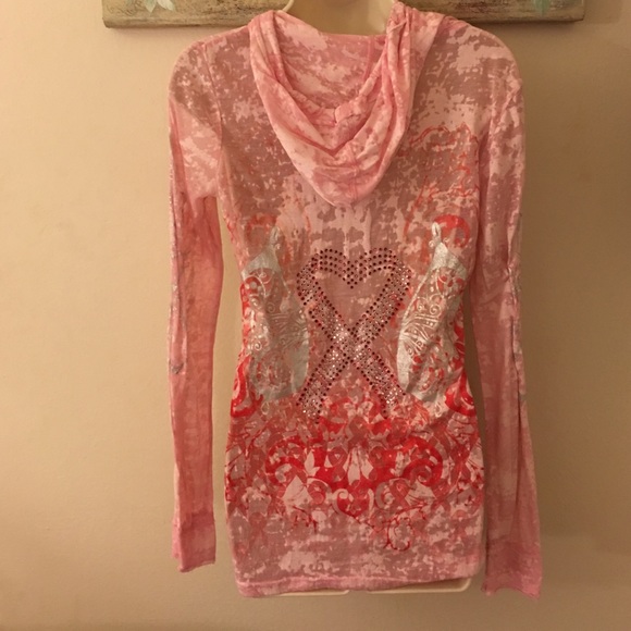 💕V Christina Long sleeve Tee with hood 💕 - Picture 1 of 4