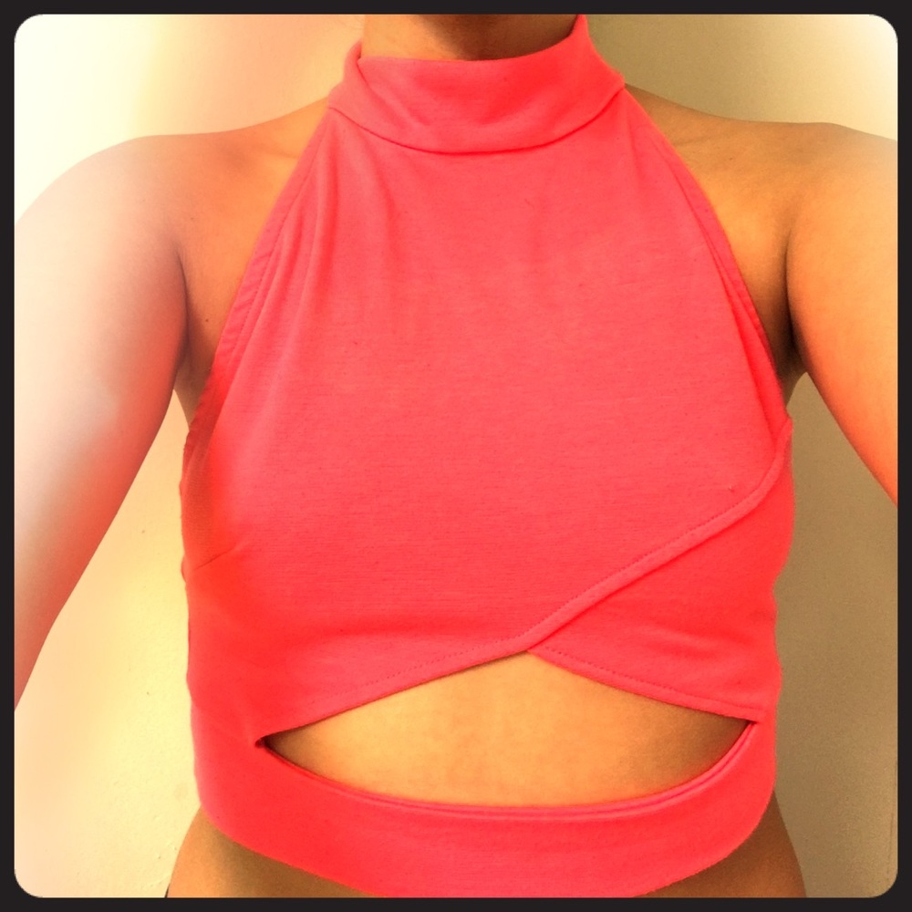 Hot pink crop top with open caged back!
