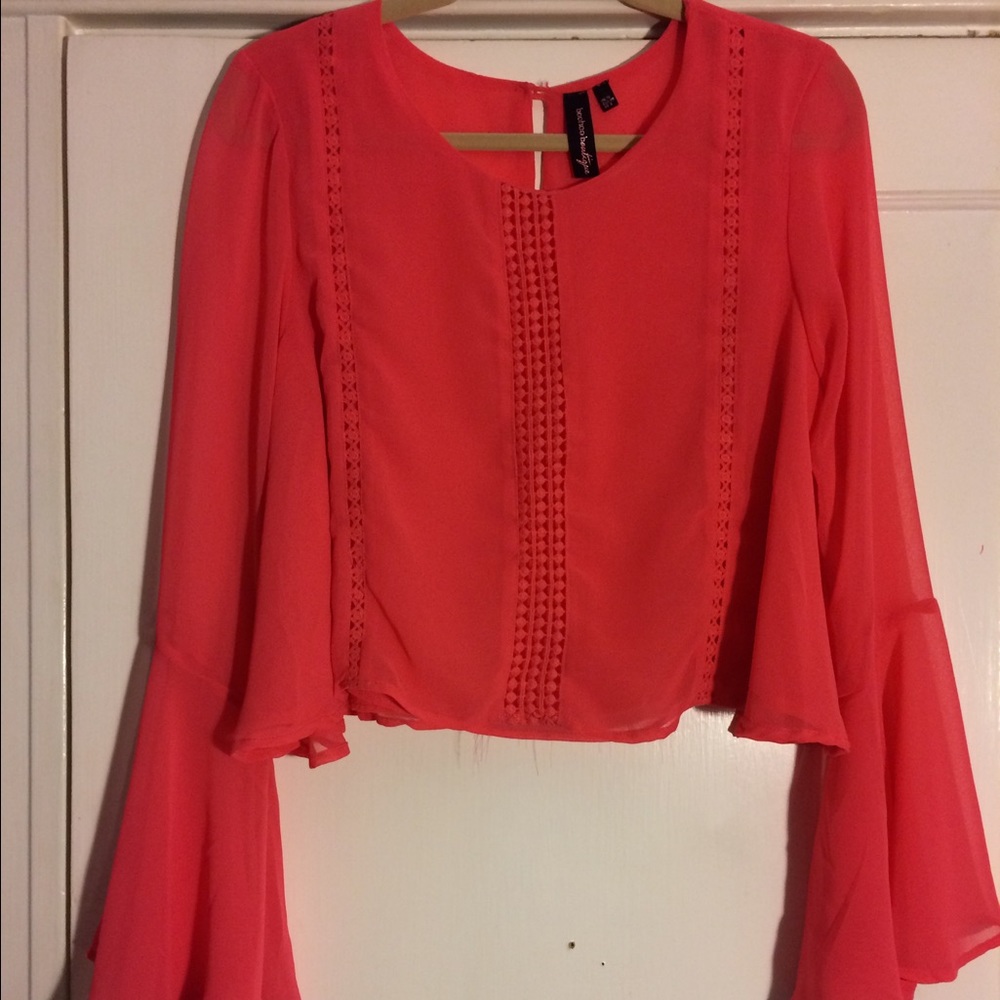 Hot Pink Bell Sleeve Crop Top