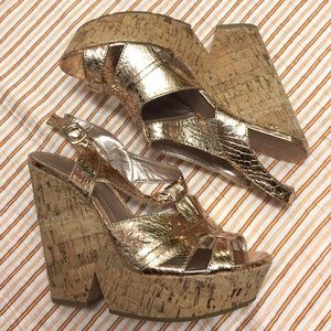 BCBGeneration Copper Snakeskin Wedge Heels