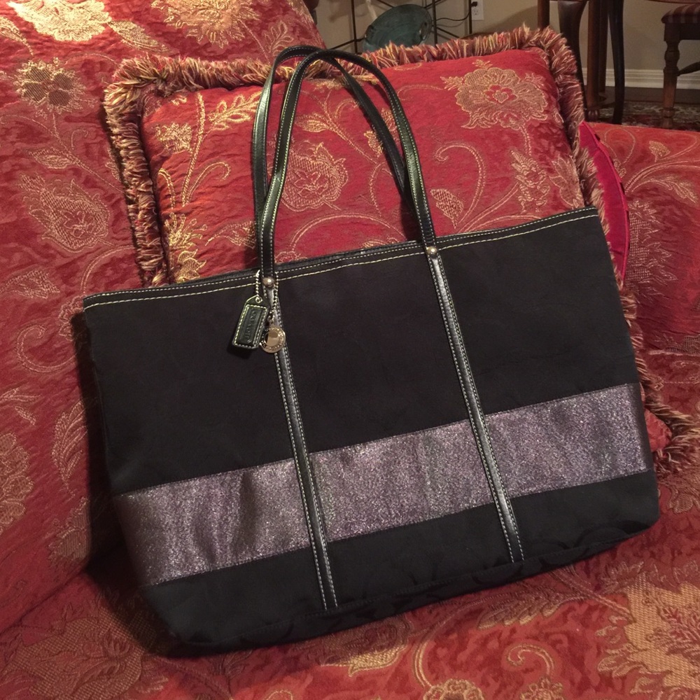 Coach black bag with metallic silver strip!