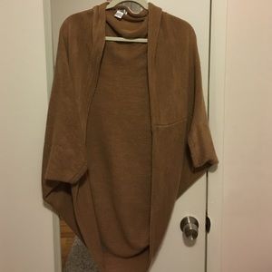 Shawl, tan cardigan