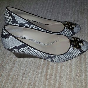 Tory Burch snake print wedge shoes