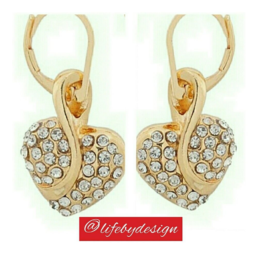 Yellow Gold Plated Earrings with Clear Crystals.