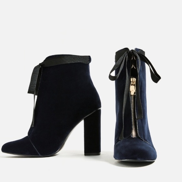 ZARA Blue Velvet Boots with Zip Detail - Picture 3 of 5