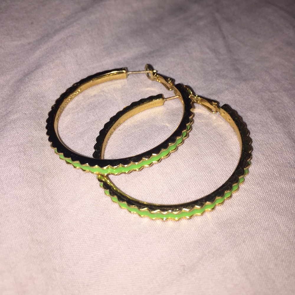 Kate spade gold and green hoop earrings