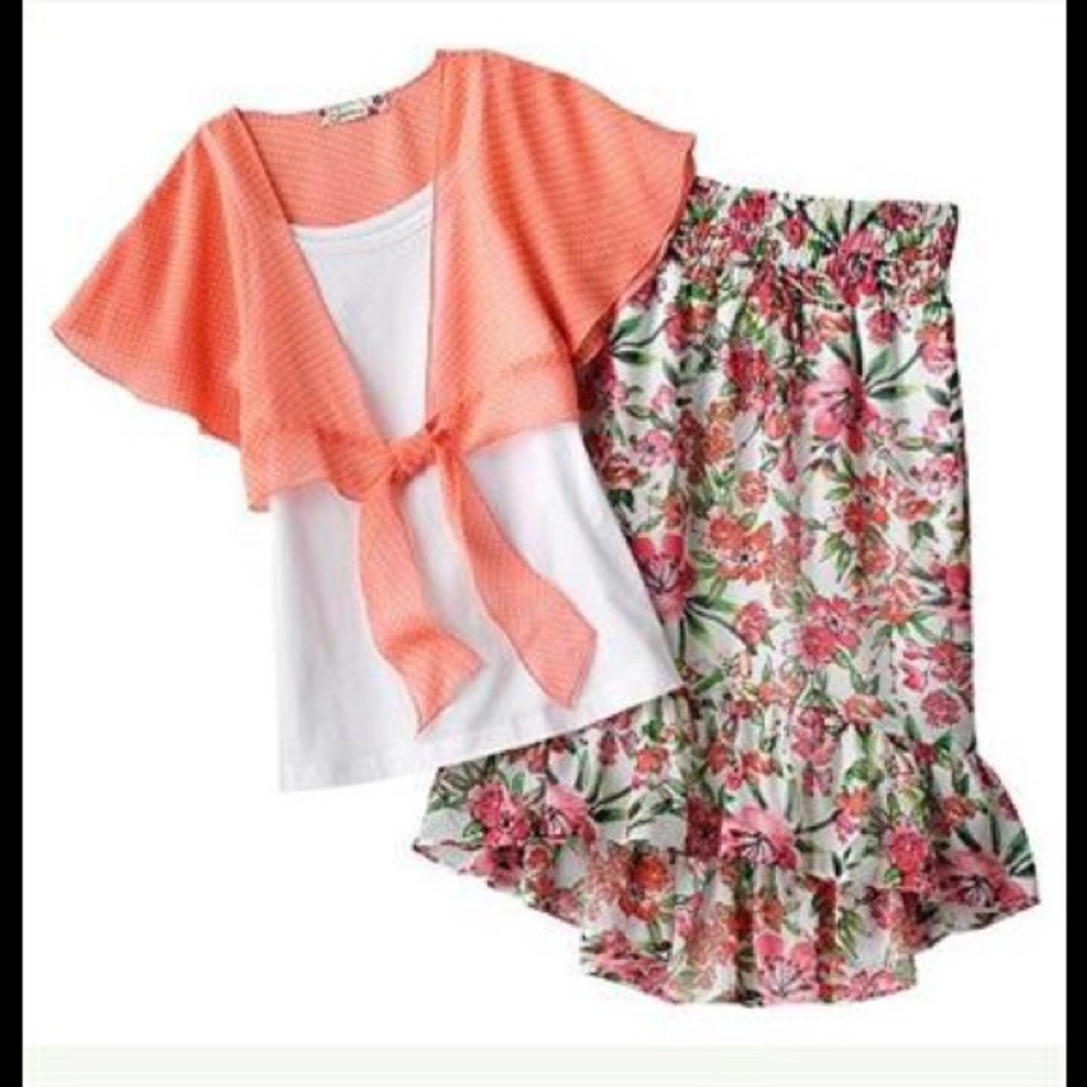 NWT SPEECHLESS TOP, SHRUG, & HI-LOW SKIRT SET