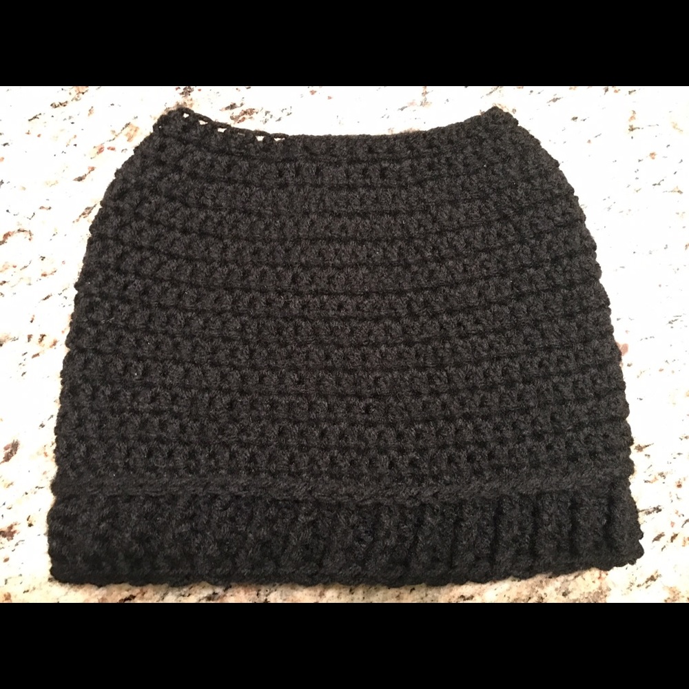 Crocheted bun beanie