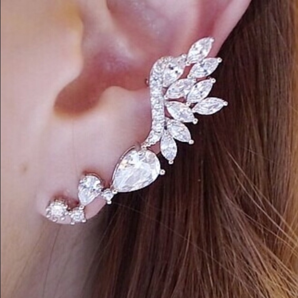 Crystal flower leaf earring cuff ear clip