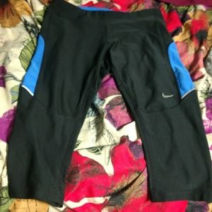 Nike capri with elastic top (black and blue)