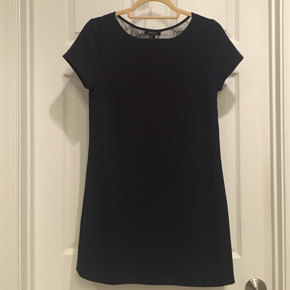 F21 Navy Shift Dress With Lace Back