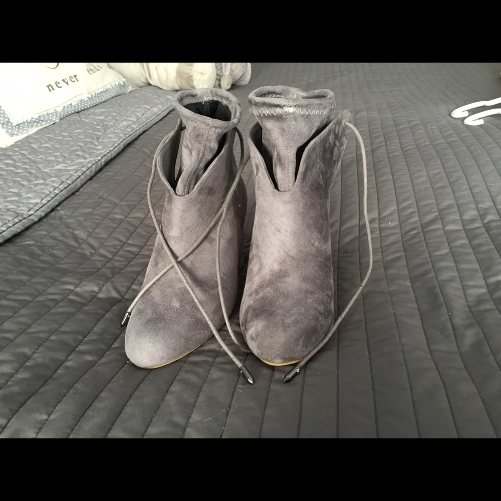 Soft grey suede boots.