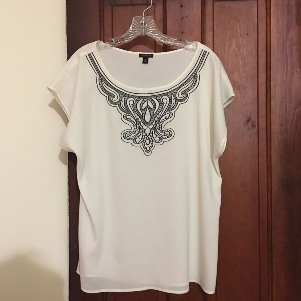 Ann Taylor black and white silk blouse